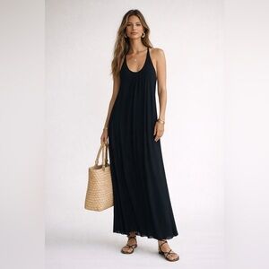 9seed black cotton racer back maxi dress swim cover. One Size
